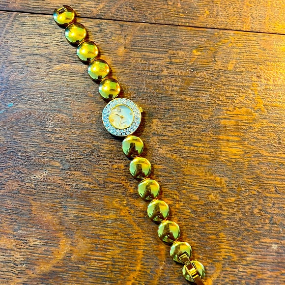 Rare Gold Ladies Quartz EJ Watch Swarovski Crystals Ivory Face - Picture 2 of 9